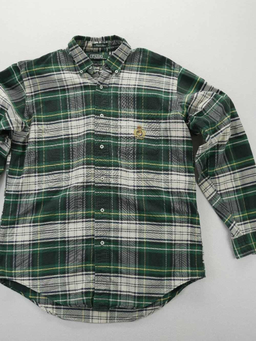 VTG USA Ralph Lauren Fit Men's Plaid Button Up Shirt Size XL Green Crown Crest
